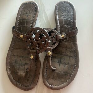 Brown Croc Tory Burch Miller Sandals